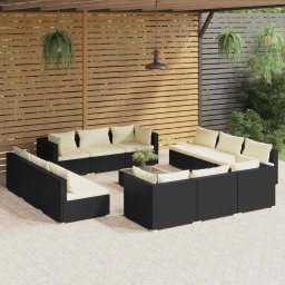 vidaXL 13 részes fekete polyrattan kerti ülőgarnitúra párnákkal