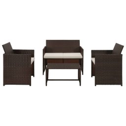 vidaXL 4-részes barna polyrattan kerti bútorszett párnákkal