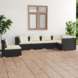 vidaXL 6 részes fekete polyrattan kerti ülőgarnitúra párnákkal