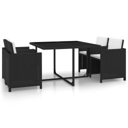 vidaXL 5-részes fekete polyrattan kültéri étkezőszett párnákkal