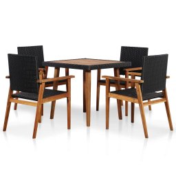 vidaXL 5 részes fekete és barna kültéri polyrattan étkezőgarnitúra