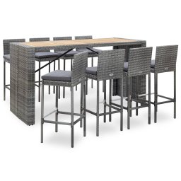 vidaXL 9 részes szürke polyrattan és akácfa kültéri bárszett