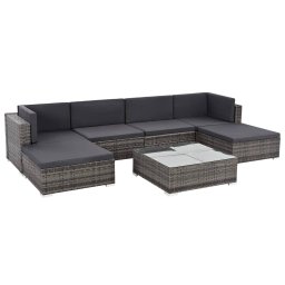 vidaXL 7-részes szürke polyrattan kerti bútorszett párnákkal
