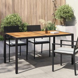 vidaXL fekete polyrattan és akácfa kerti asztal 150 x 90 x 75 cm