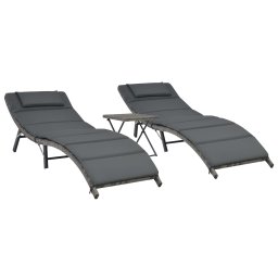vidaXL 3-részes szürke összecsukható kerti polyrattan bútorszett