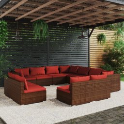 vidaXL 11 részes barna polyrattan kerti bútorszett párnákkal