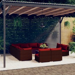 vidaXL 12 részes barna polyrattan kerti bútorszett párnákkal
