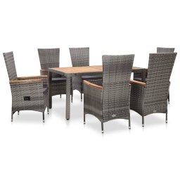 vidaXL 7 részes szürke polyrattan kültéri étkezőgarnitúra párnával