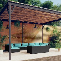 vidaXL 9 részes fekete polyrattan kerti ülőgarnitúra párnákkal