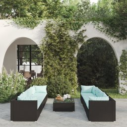 vidaXL 9 részes fekete polyrattan kerti ülőgarnitúra párnákkal