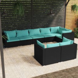 vidaXL 8 részes fekete polyrattan kerti ülőgarnitúra párnákkal