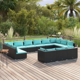vidaXL 13 részes fekete polyrattan kerti ülőgarnitúra párnákkal