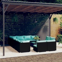 vidaXL 13 részes fekete polyrattan kerti ülőgarnitúra párnákkal