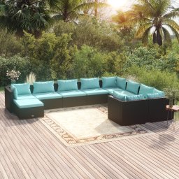 vidaXL 10 részes fekete polyrattan kerti ülőgarnitúra párnákkal