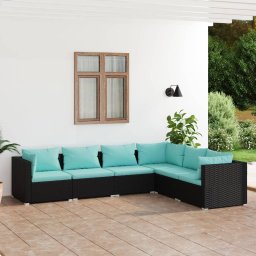 vidaXL 6 részes fekete polyrattan kerti ülőgarnitúra párnákkal