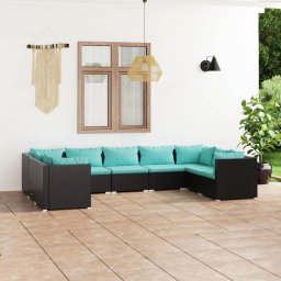 vidaXL 9 részes fekete polyrattan kerti ülőgarnitúra párnákkal
