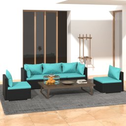 vidaXL 5 részes fekete polyrattan kerti ülőgarnitúra párnákkal