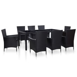 vidaXL 9 részes fekete polyrattan kültéri étkezőgarnitúra