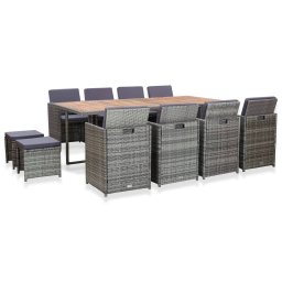vidaXL 13 részes antracitszürke polyrattan és akácfa étkezőszett