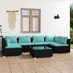 vidaXL 7 részes fekete polyrattan kerti ülőgarnitúra párnákkal