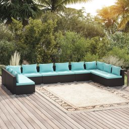 vidaXL 10 részes fekete polyrattan kerti ülőgarnitúra párnákkal