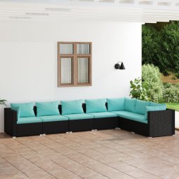 vidaXL 7 részes fekete polyrattan kerti ülőgarnitúra párnákkal