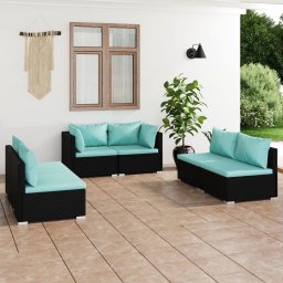 vidaXL 6 részes fekete polyrattan kerti ülőgarnitúra párnákkal