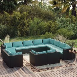vidaXL 12 részes fekete polyrattan kerti ülőgarnitúra párnákkal