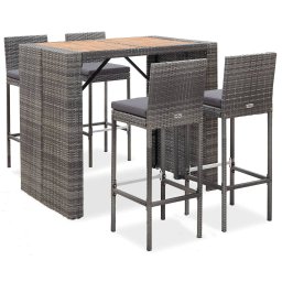 vidaXL 5 részes szürke polyrattan és akácfa kültéri bárszett
