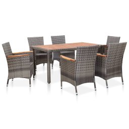 vidaXL 7 részes szürke polyrattan kerti étkezőgarnitúra párnákkal
