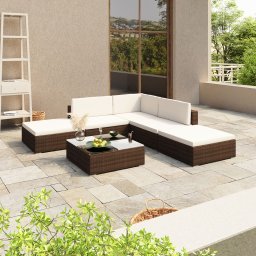 vidaXL 6-részes barna polyrattan kerti bútorszett párnákkal