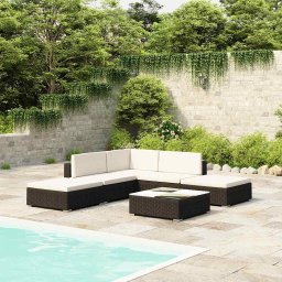 vidaXL 6-részes fekete polyrattan kerti bútorszett párnákkal