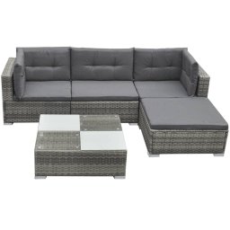 vidaXL 5 részes szürke polyrattan kerti ülőgarnitúra párnákkal