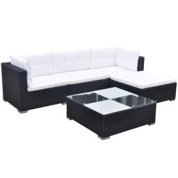 vidaXL 5 részes fekete polyrattan kerti ülőgarnitúra párnákkal