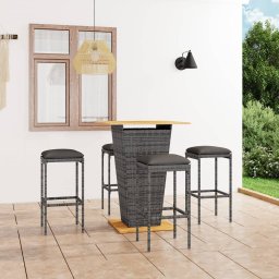 vidaXL 5 darabos szürke polyrattan kerti bárszett párnákkal