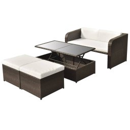 vidaXL 4 részes barna polyrattan kerti bútorszett párnákkal
