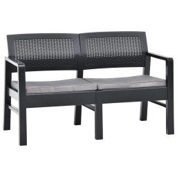 vidaXL kétszemélyes antracit műanyag kerti pad párnákkal 120 cm