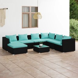 vidaXL 8 részes fekete polyrattan kerti ülőgarnitúra párnákkal
