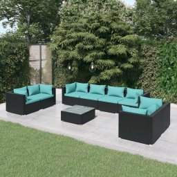 vidaXL 9 részes fekete polyrattan kerti ülőgarnitúra párnákkal