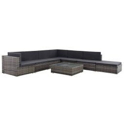vidaXL 8-részes szürke polyrattan kerti bútorszett párnákkal