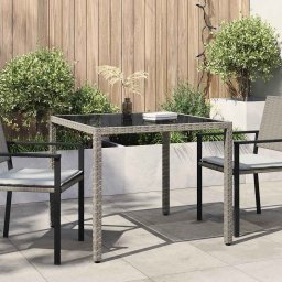 vidaXL szürke polyrattan és edzett üveg kerti asztal 90 x 90 x 75 cm