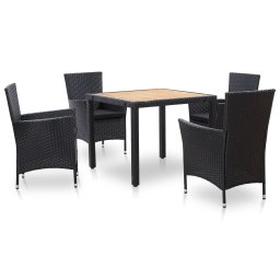 vidaXL 5 részes fekete polyrattan kültéri étkezőszett párnákkal