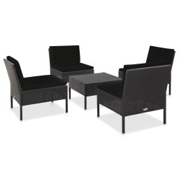 vidaXL 5-részes fekete polyrattan kerti kanapészett párnákkal
