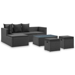 vidaXL 4 részes fekete polyrattan kerti bútorszett párnákkal
