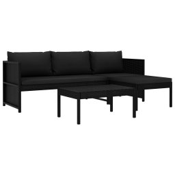 vidaXL 3 részes fekete polyrattan kerti bútorszett párnákkal