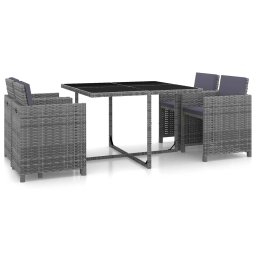 vidaXL 5-részes szürke kültéri polyrattan étkezőszett párnákkal