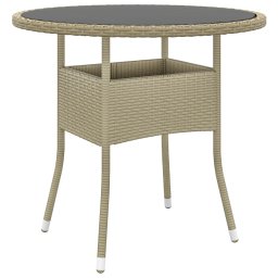 vidaXL bézs polyrattan és edzett üveg kerti asztal Ø80 x 75 cm