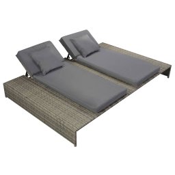 vidaXL szürke kétszemélyes polyrattan napozóágy párnával