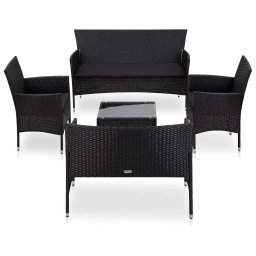 vidaXL 5 részes fekete polyrattan kerti bútorszett párnákkal