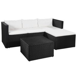 vidaXL 3-részes fekete és fehér polyrattan kerti bútorszett